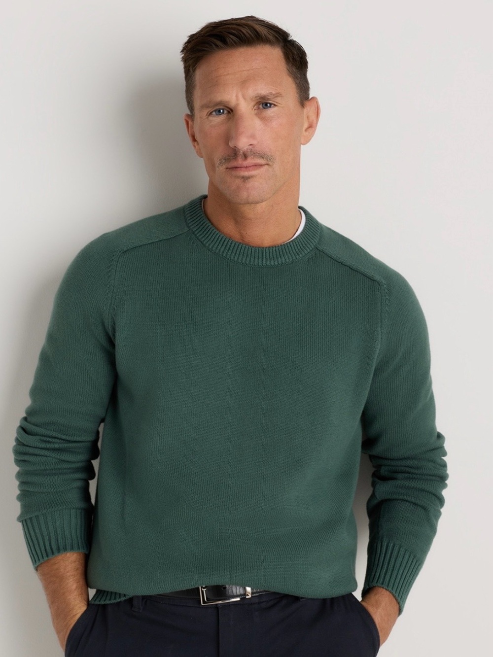 Quince Men's 100% organic cotton Crewneck Sweater Green preppy academia teacher